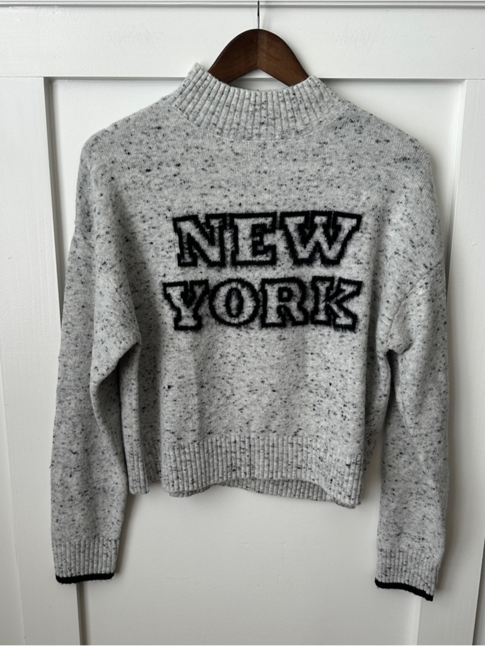 Hooked Up by IOT Gray Speckled Cowl Neck Sweater with Black